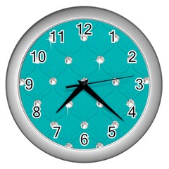 Turquoise Diamond Bling Silver Wall Clock