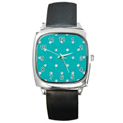 Turquoise Diamond Bling Black Leather Watch (Square)