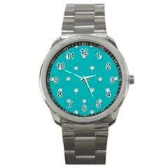 Turquoise Diamond Bling Stainless Steel Sports Watch (Round)