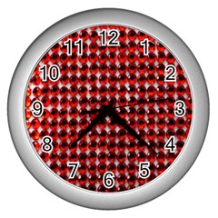 Deep Red Sparkle Bling Silver Wall Clock