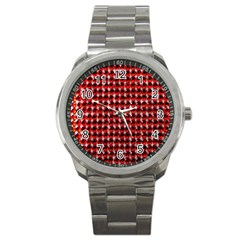 Deep Red Sparkle Bling Stainless Steel Sports Watch (round)