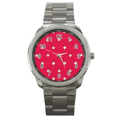 Red Diamond Bling  Stainless Steel Sports Watch (round)