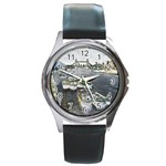 River Thames Art Black Leather Watch (Round)