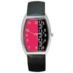 Lace Dots With Black Pink Barrel Style Metal Watch by strawberrymilk