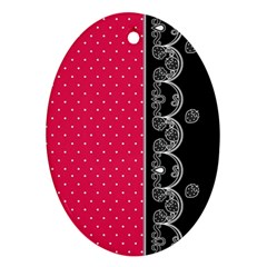 Lace Dots With Black Pink Oval Ornament (two Sides) by strawberrymilk