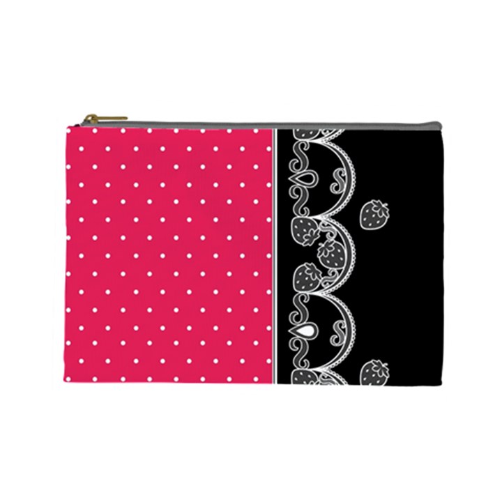 Lace Dots With Black Pink Cosmetic Bag (Large)