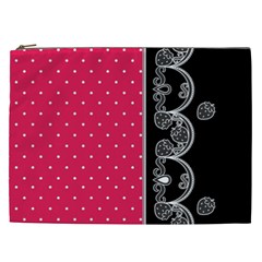 Lace Dots With Black Pink Cosmetic Bag (xxl)