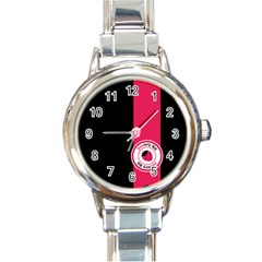 Brand Ribbon Pink With Black Round Italian Charm Watch