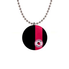 Brand Ribbon Pink With Black 1  Button Necklace by strawberrymilk