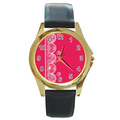 Strawberry Lace White With Pink Round Gold Metal Watch by strawberrymilk