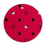 Strawberry Dots Black With Pink Round Ornament (Two Sides) Back