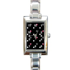 Strawberry Dots White With Black Rectangular Italian Charm Watch