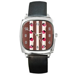 Choco Strawberry Cream Cake Square Metal Watch