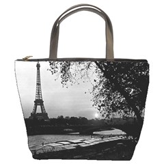 Vintage France Paris Eiffel Tour & Seine At Dusk 1970 Bucket Handbag by Vintagephotos