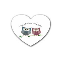 Owl Always Love You, Cute Owls 4 Pack Rubber Drinks Coaster (heart) by DigitalArtDesgins