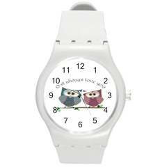 Owl Always Love You, Cute Owls Round Plastic Sport Watch Medium by DigitalArtDesgins