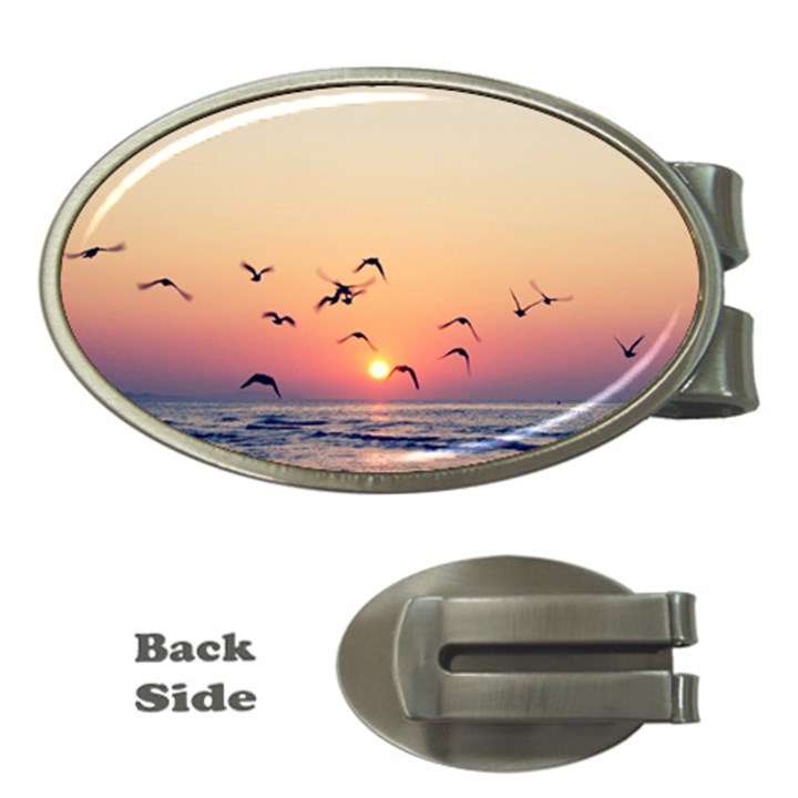 Sunset Seagull And Sea Money Clip (Oval)