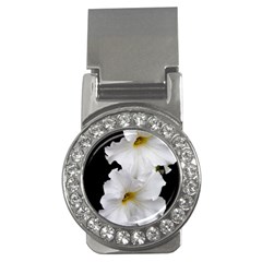 White Peonies   Money Clip With Gemstones (round) by Elanga