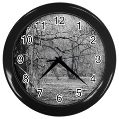 Black And White Forest Black Wall Clock by Elanga