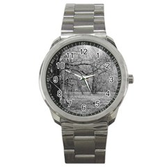 Black And White Forest Stainless Steel Sports Watch (round)