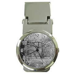Black And White Forest Chrome Money Clip With Watch by Elanga