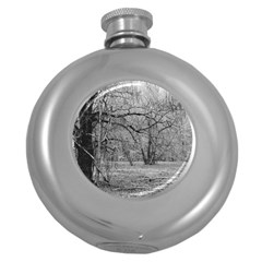 Black And White Forest Hip Flask (round)