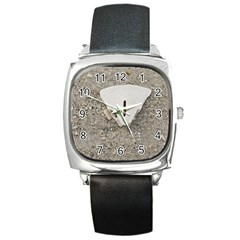 Quarter Of A Sand Dollar Black Leather Watch (square) by Elanga