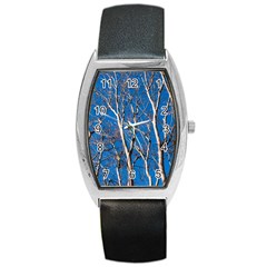 Trees On Blue Sky Black Leather Watch (tonneau) by Elanga