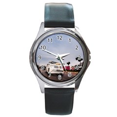 Wedding Car Black Leather Watch (round)