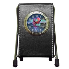 As The Rain Falls Stationery Holder Clock