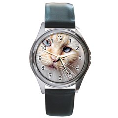 Blue Eyes Round Metal Watch (silver Rim) by dray6389