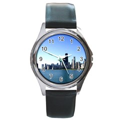 Chicago Skyline Round Metal Watch (silver Rim) by canvasngiftshop