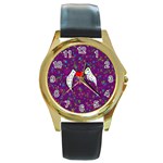 Your Heart Has Wings so Fly - Updated Round Metal Watch (Gold Rim) 