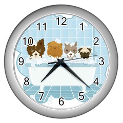 Dogs In Bath Wall Clock (silver)