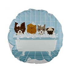 Dogs In Bath 15  Premium Round Cushion  by cutepetshop