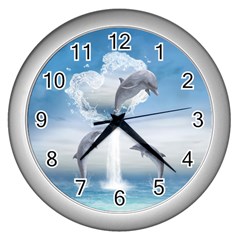 The Heart Of The Dolphins Wall Clock (silver) by gatterwe