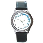 Water Swirl Round Metal Watch (Silver Rim) Front