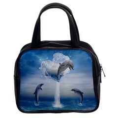 The Heart Of The Dolphins Classic Handbag (two Sides) by gatterwe