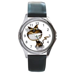 Funny Cat Round Metal Watch (silver Rim) by cutepetshop