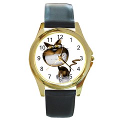 Funny Cat Round Metal Watch (gold Rim)  by cutepetshop