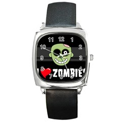 I Love Zombies Square Leather Watch by darksite