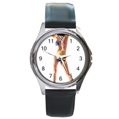 Usa Girl Round Metal Watch (silver Rim) by hlehnerer