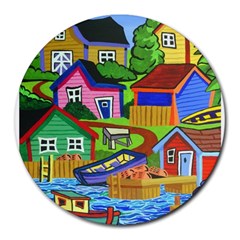 Three Boats & A Fish Table 8  Mouse Pad (round) by reillysart