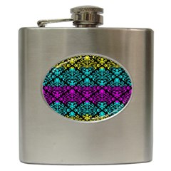 Cmyk Damask Flourish Pattern Hip Flask by DDesigns