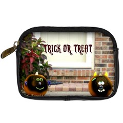 Black Ghoulish Pumpkins In Black Vignette Digital Camera Leather Case by gothicandhalloweenstore