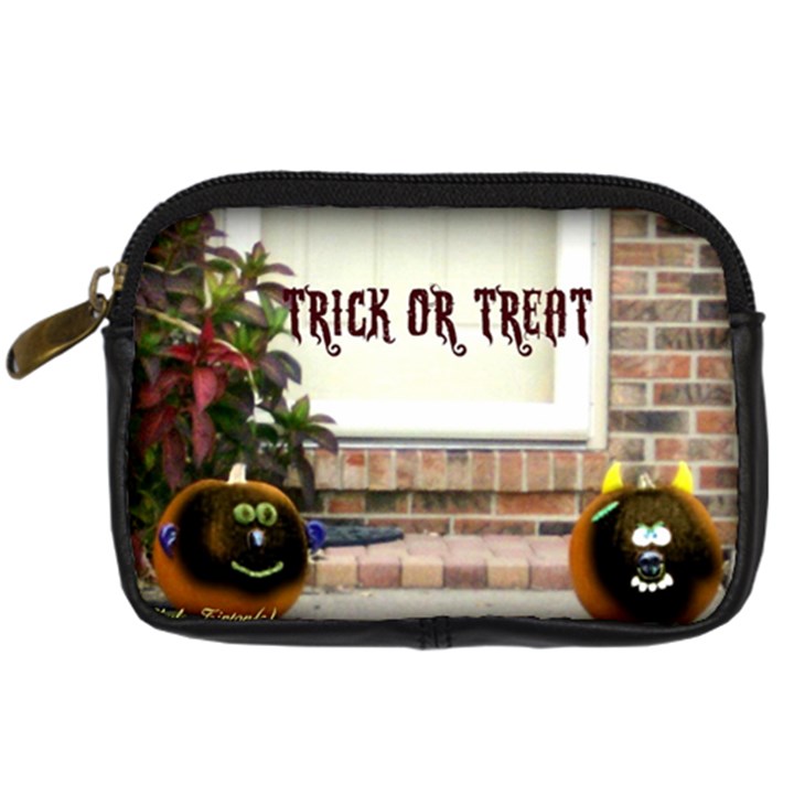 Black Ghoulish Pumpkins In Black Vignette Digital Camera Leather Case