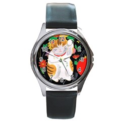 Maneki Neko Round Metal Watch (silver Rim) by TabbyCatStudios