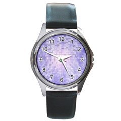 Purple Cubic Typography Round Metal Watch (silver Rim)