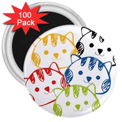 Kawaii Cat Faces 3  Button Magnet (100 Pack)