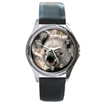 Koala Round Metal Watch (Silver Rim) Front